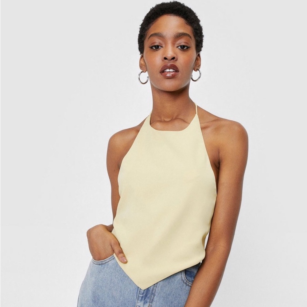 NWT Nasty Gal Yellow Halter Bandana Tie Open Back Crop Top